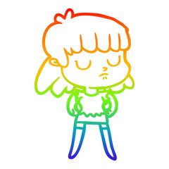 rainbow gradient line drawing cartoon indifferent woman
