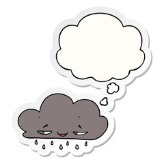 cartoon rain cloud and thought bubble as a printed sticker