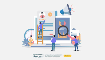 Fototapeta na wymiar Job hiring, online recruitment concept with people character. agency interview. select resume process. template for web landing page, banner, presentation, social media. Vector illustration