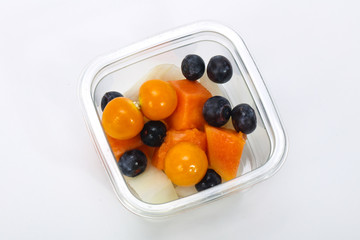 Sliced fruit mix in the box