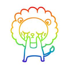 rainbow gradient line drawing crying cartoon lion