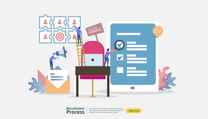Fototapeta na wymiar Job hiring, online recruitment concept. empty chair people character. agency interview. select resume process. template for web landing page, banner, presentation, social media. Vector illustration