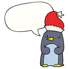 cute christmas penguin and speech bubble