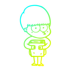 cold gradient line drawing nervous cartoon boy holding book