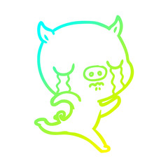 cold gradient line drawing cartoon running pig crying