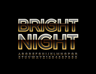 Vector Luxury Emblem Bright Night. Black and Gold Alphabet Letters and Numbers. Bright chic Font.