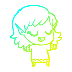 cold gradient line drawing happy cartoon elf girl