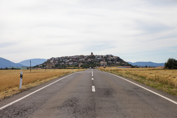 A road to village on the hill in Spain. Travel, adventure.