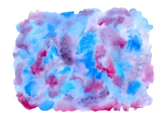 Abstract purple and pink watercolor texture isolated on white background. Hand painted illustration.  