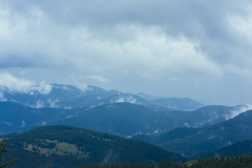 Mountain landscape against the sky with clouds