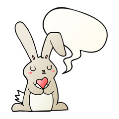 cartoon rabbit in love and speech bubble in smooth gradient style