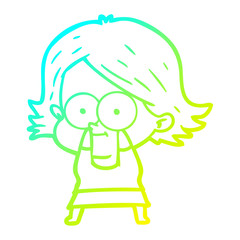 Obraz premium cold gradient line drawing happy cartoon girl