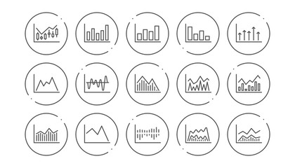 Fototapeta premium Charts and graphs line icons. Candlestick graph, Infochart and Report diagram. Presentation linear icon set. Line buttons with icon. Editable stroke. Vector