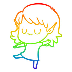rainbow gradient line drawing happy cartoon elf girl