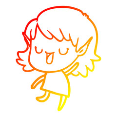 warm gradient line drawing cartoon elf girl