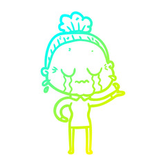 cold gradient line drawing cartoon crying old lady