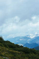 Mountain forest landscape with cloudy sky