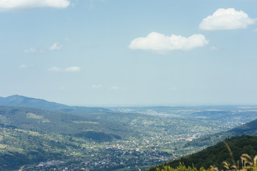Background mountain landscape against blue sky
