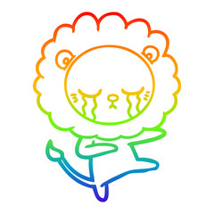 rainbow gradient line drawing crying cartoon lion