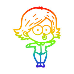 rainbow gradient line drawing cartoon girl pouting