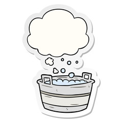 cartoon old tin bath and thought bubble as a printed sticker