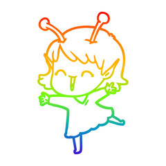 rainbow gradient line drawing cartoon alien girl laughing
