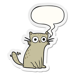 cartoon staring cat and speech bubble sticker