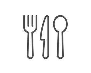 Food line icon. Cutlery sign. Fork, knife, spoon symbol. Quality design element. Linear style food icon. Editable stroke. Vector