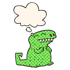 cartoon dinosaur and thought bubble in comic book style