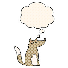 cartoon wolf and thought bubble in comic book style