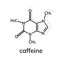 Caffeine chemical formula on white background