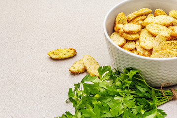 Fresh croutons for hot autumn cream soups
