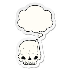 cartoon spooky skull and thought bubble as a printed sticker