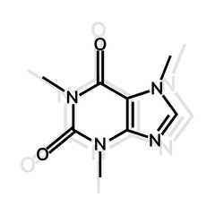Caffeine chemical formula on white background
