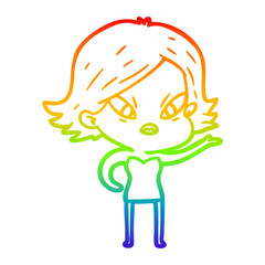 rainbow gradient line drawing cartoon stressed woman