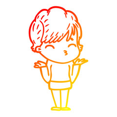 warm gradient line drawing cartoon woman thinking