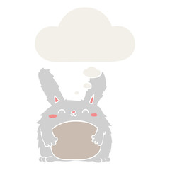 cartoon furry rabbit and thought bubble in retro style
