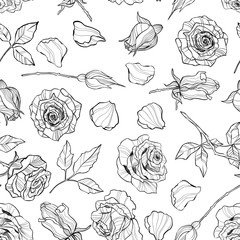 seamless pattern of hand drawn roses, vector