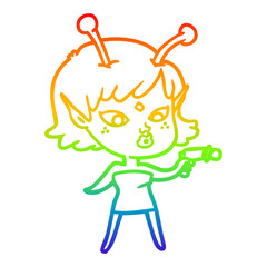 rainbow gradient line drawing pretty cartoon alien girl