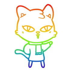 rainbow gradient line drawing cartoon cat