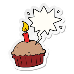 cartoon birthday cupcake and speech bubble sticker