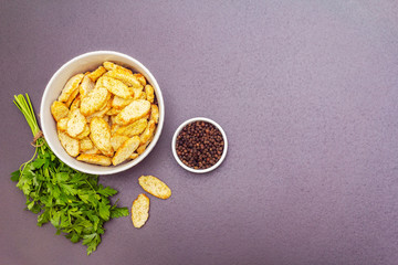 Fresh croutons for hot autumn cream soups