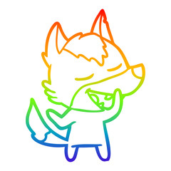 Obraz premium rainbow gradient line drawing cartoon wolf laughing