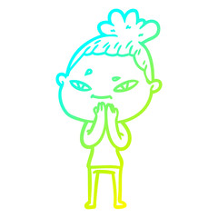 cold gradient line drawing cartoon woman