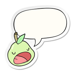 cute cartoon pear and speech bubble sticker