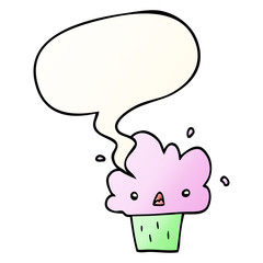 cartoon cupcake and speech bubble in smooth gradient style