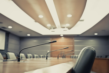 Background image, meeting room and professional meeting microphone.