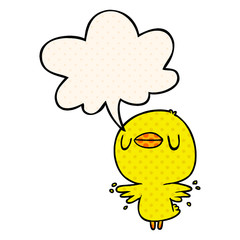 cute cartoon chick flapping wings and speech bubble in comic book style