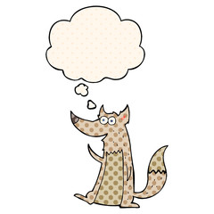 cartoon wolf and thought bubble in comic book style