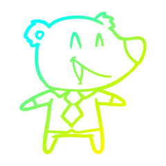 cold gradient line drawing cartoon bear in shirt and tie